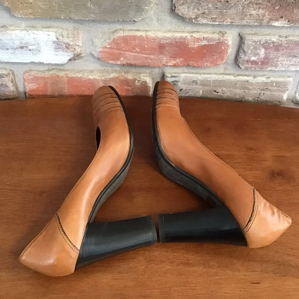 MISS SIXTY Women’s Leather Cognac Round Toe Retro Chunky Heels 39